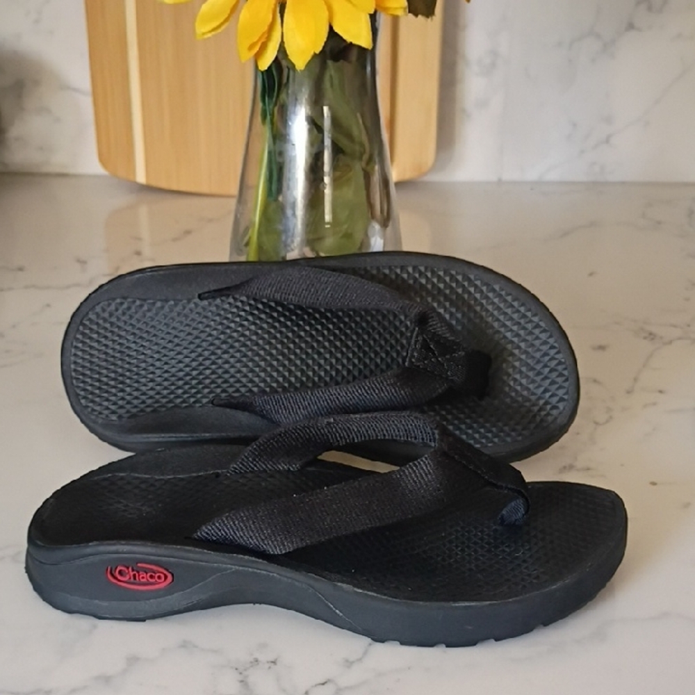 Chaco Black Sandals with Red Logo Kids